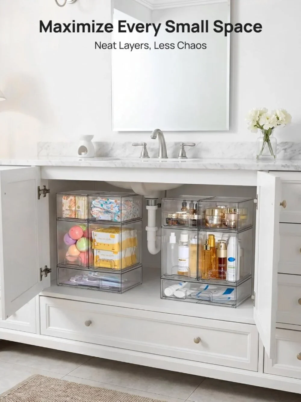 Stackable Clear Plastic Storage Drawers Set of 5 - Ideal for Baby Bottles